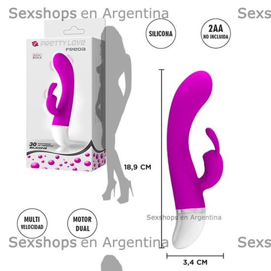 Vibrador siliconado con estimulador de clitoris y 30 velocidades